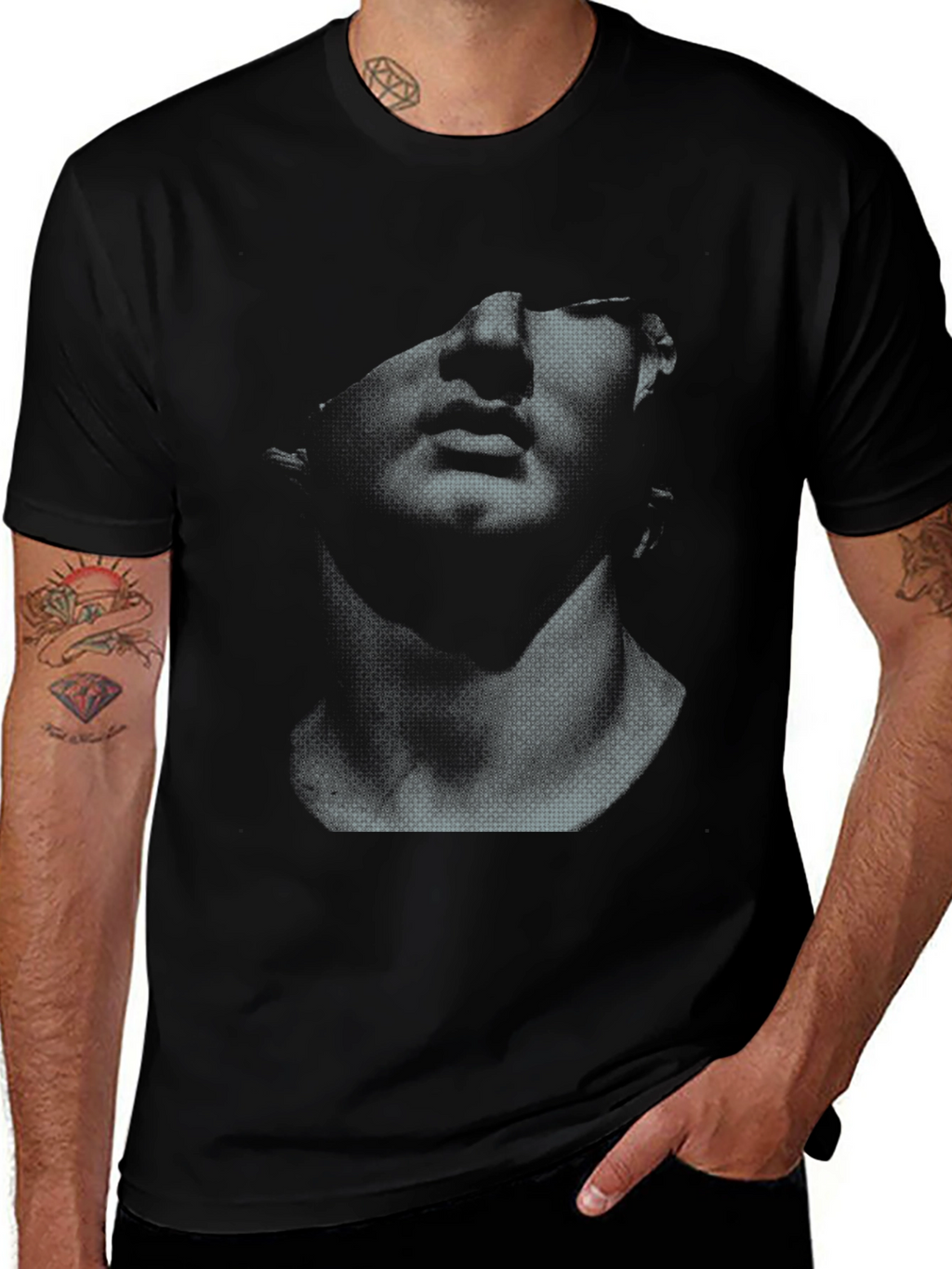 Abstract Bust Graphic Black T-Shirt