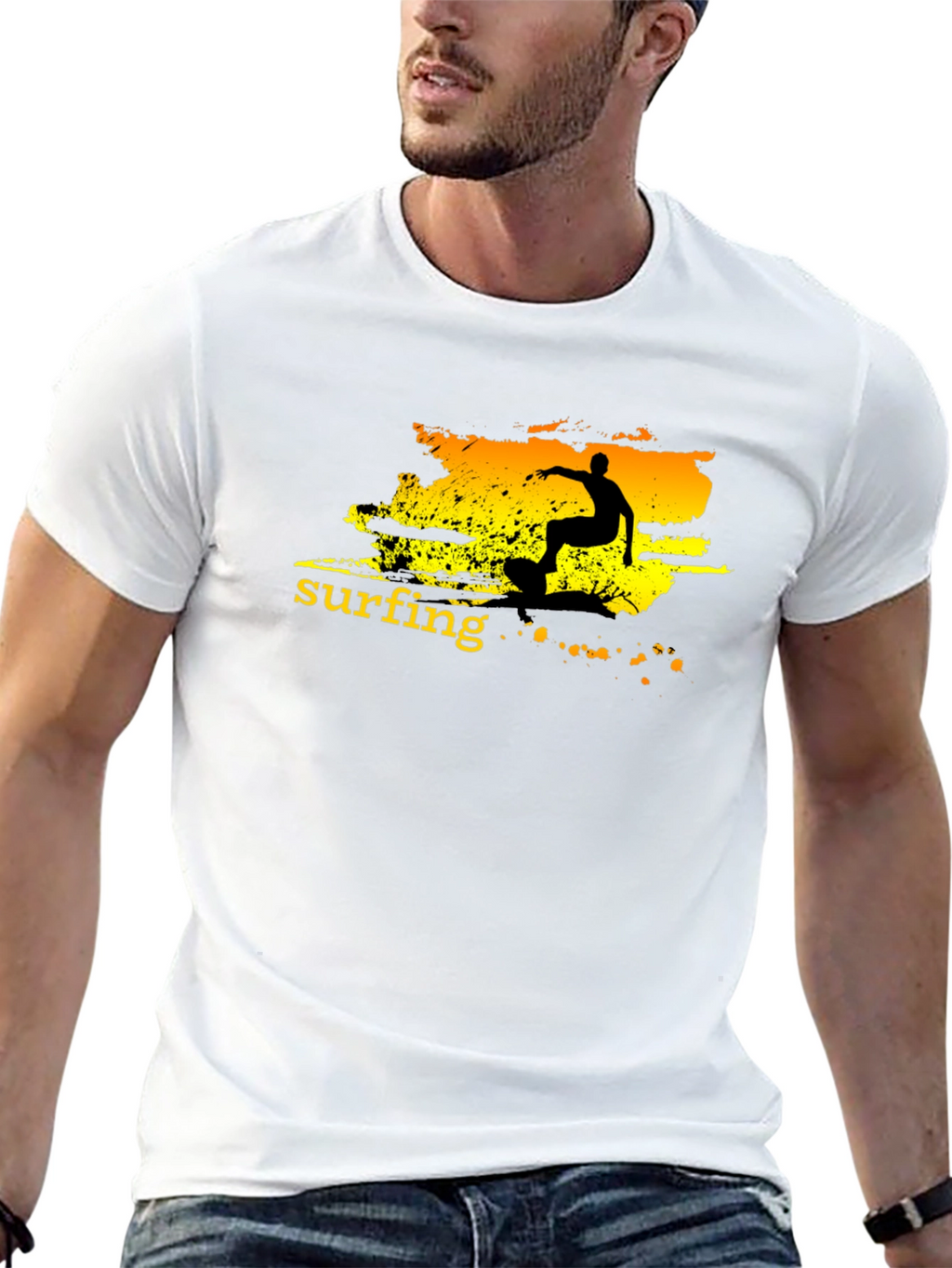 Surfing Graphic Tee - Black Cotton T-Shirt