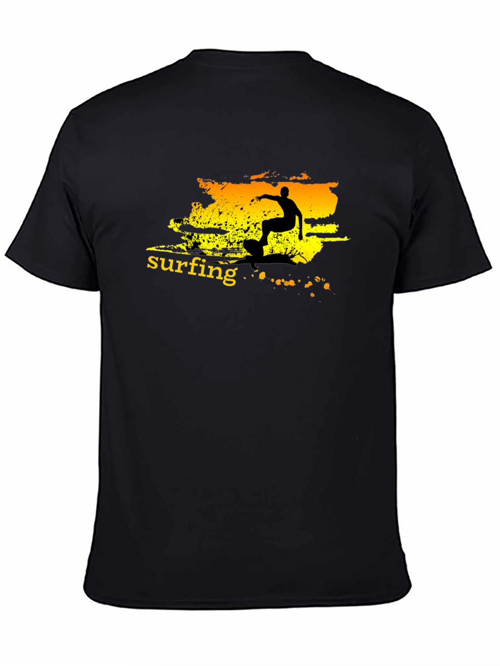 Surfing Graphic Tee - Black Cotton T-Shirt