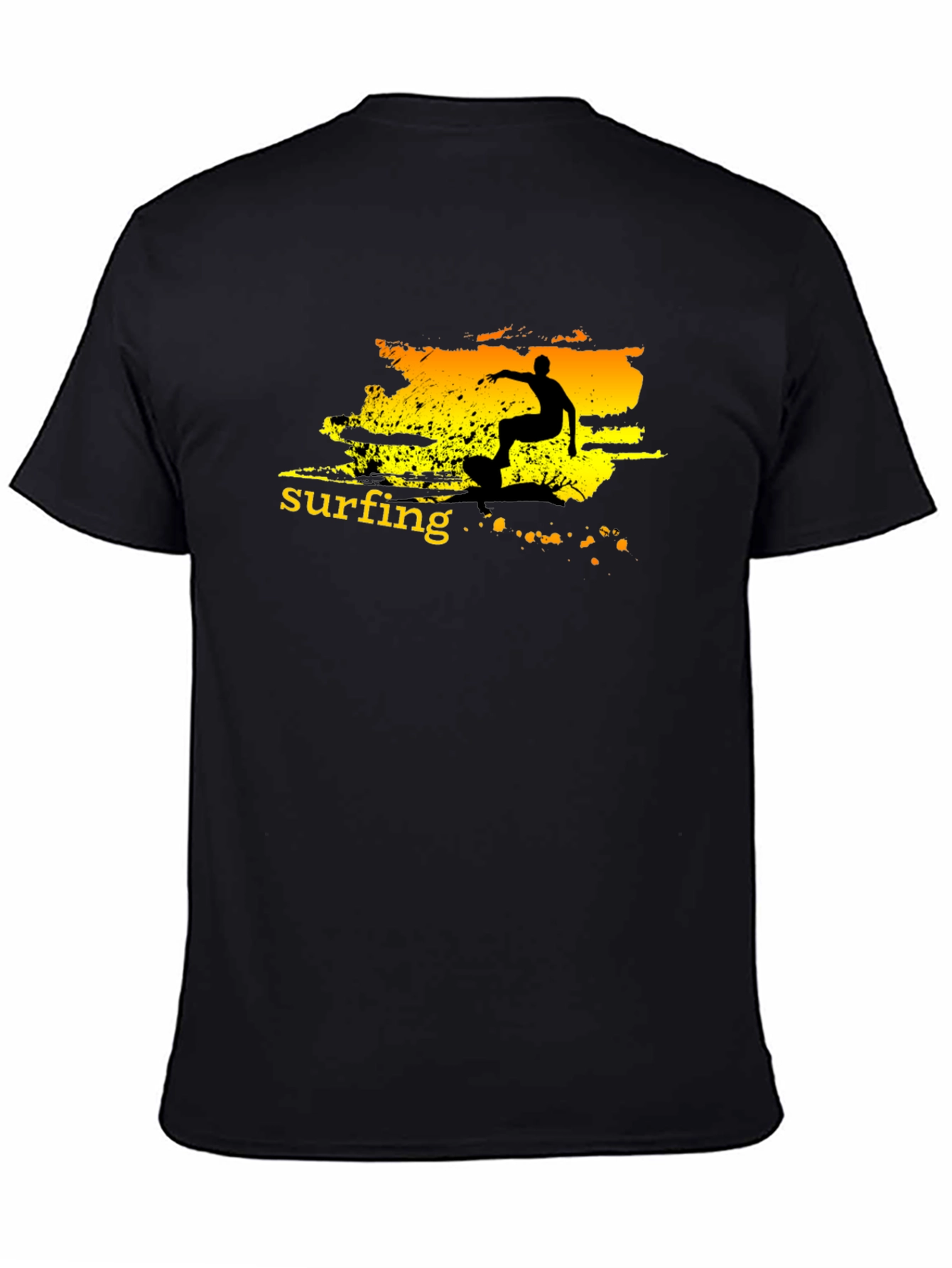 Surfing Graphic Tee - Black Cotton T-Shirt