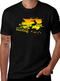 Surfing Graphic Tee - Black Cotton T-Shirt