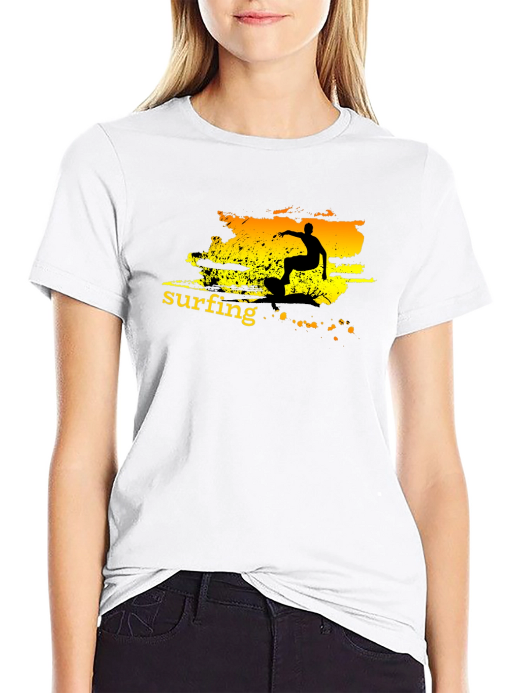 Surfing Graphic Tee - Black Cotton T-Shirt