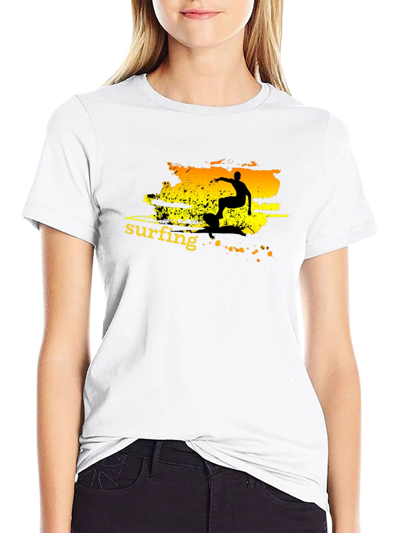 Surfing Graphic Tee - Black Cotton T-Shirt