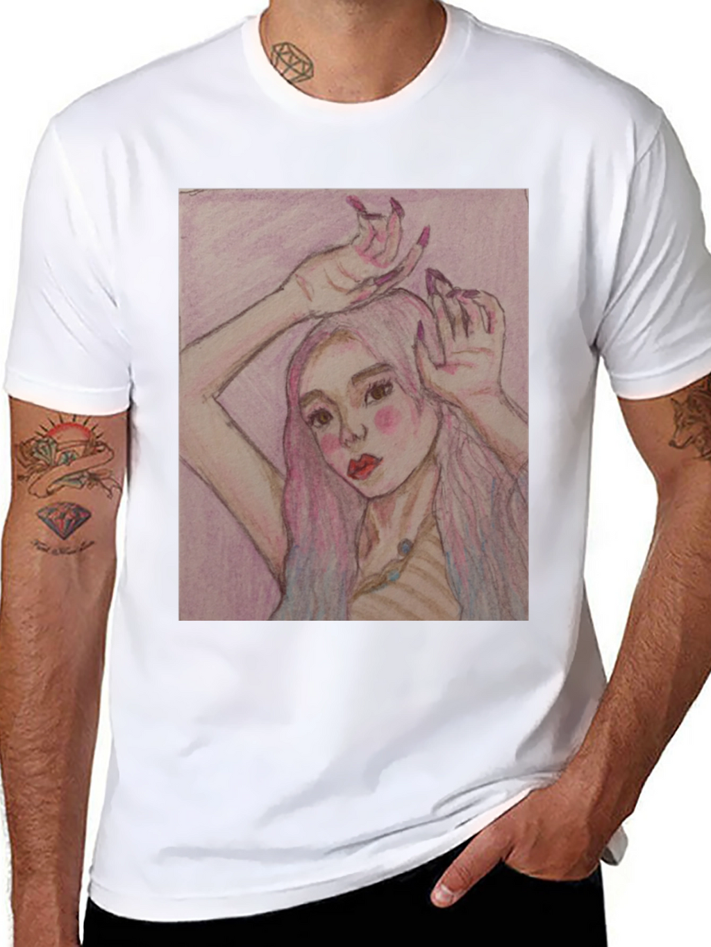 Artistic Woman Graphic Print Black T-Shirt