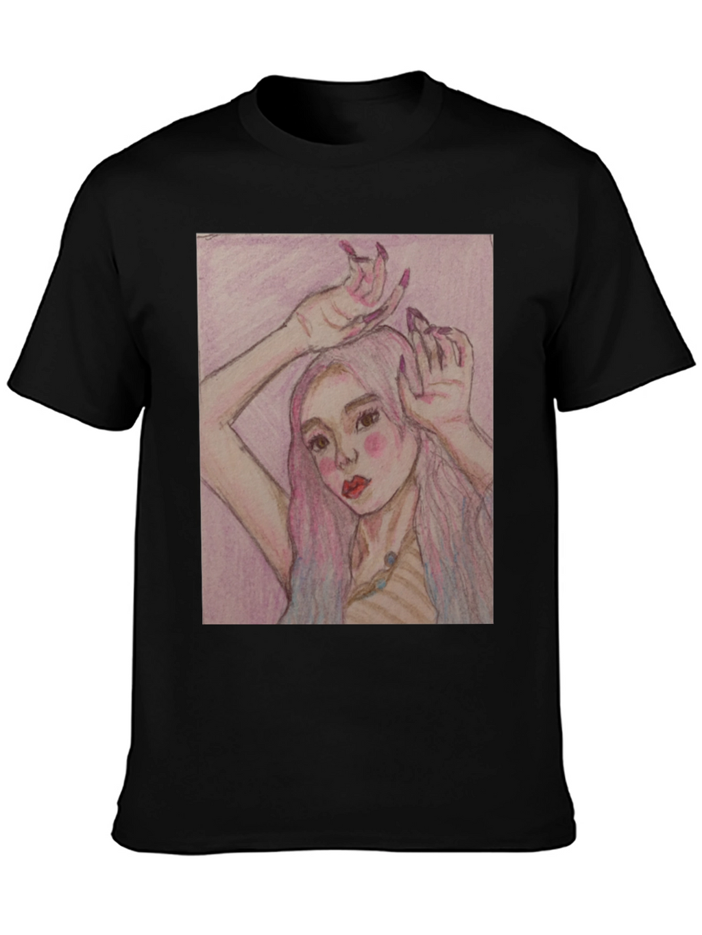 Artistic Woman Graphic Print Black T-Shirt
