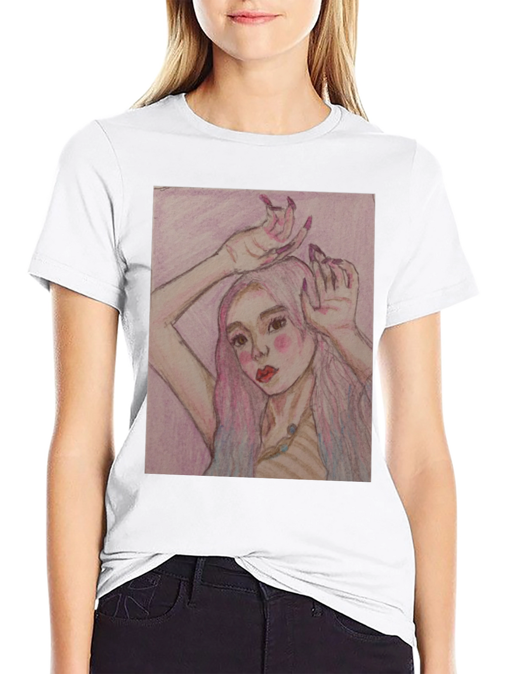 Artistic Woman Graphic Print Black T-Shirt