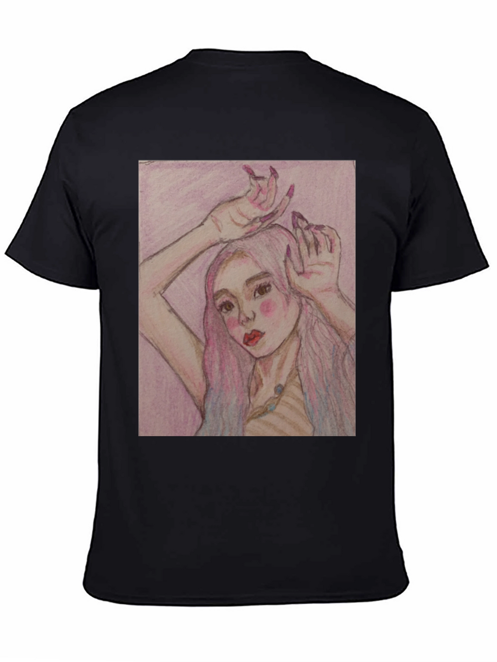 Artistic Woman Graphic Print Black T-Shirt