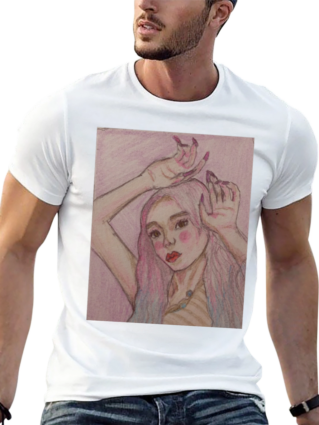 Artistic Woman Graphic Print Black T-Shirt