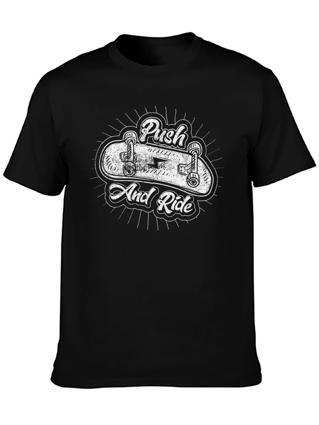Push and Ride Skateboard Graphic Black T-Shirt