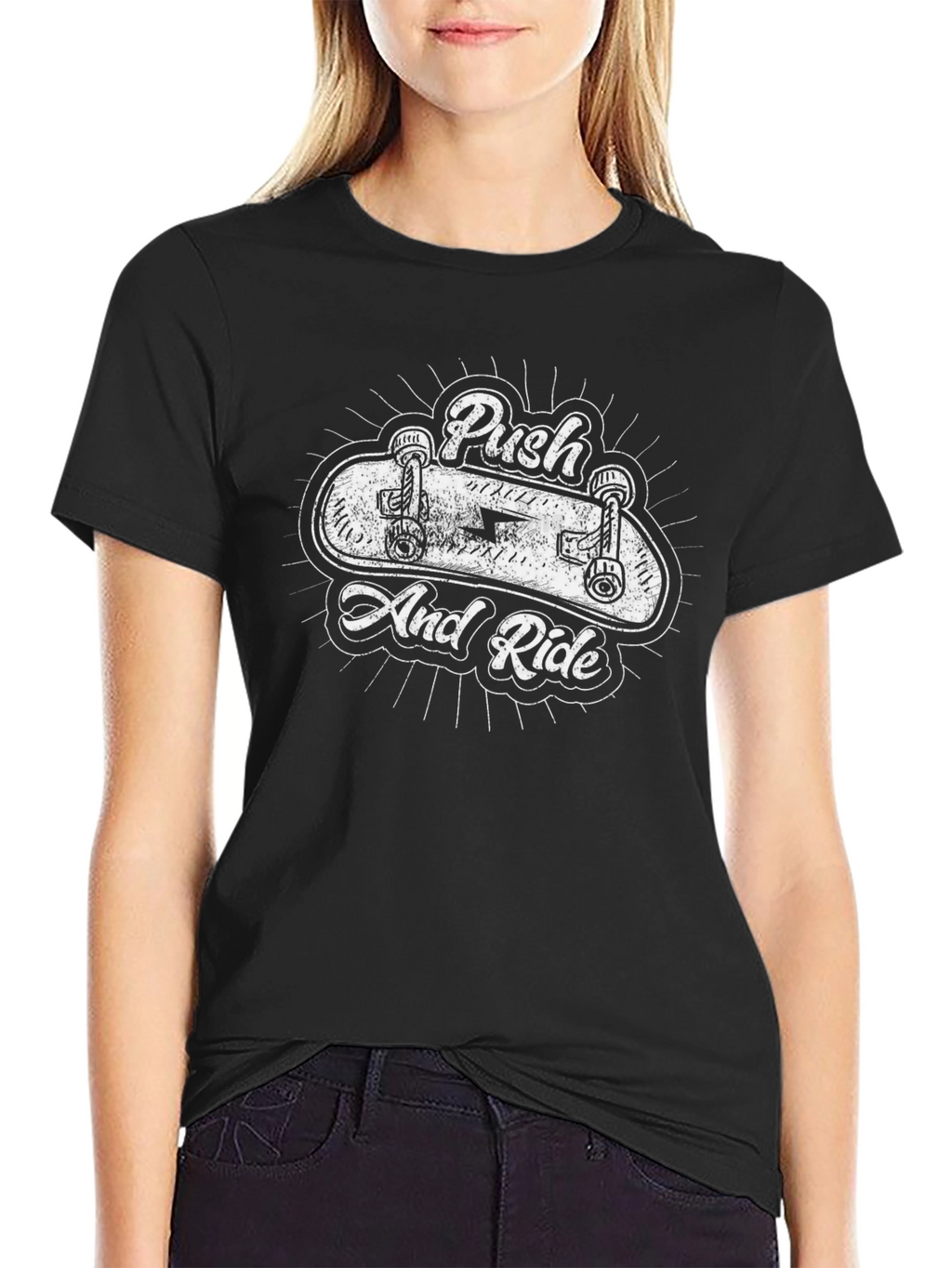 Push and Ride Skateboard Graphic Black T-Shirt