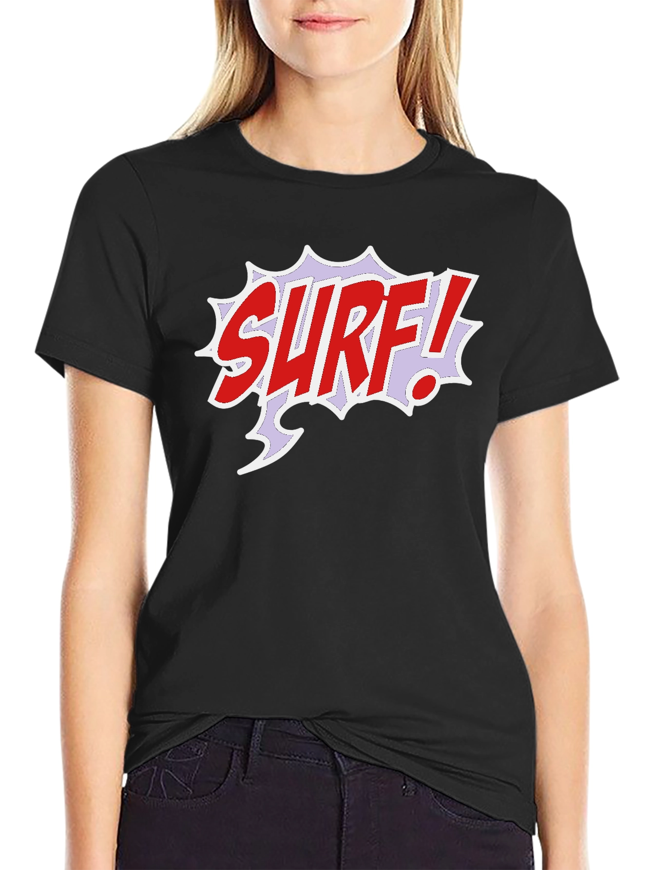 Surf Comic Style Black T-Shirt