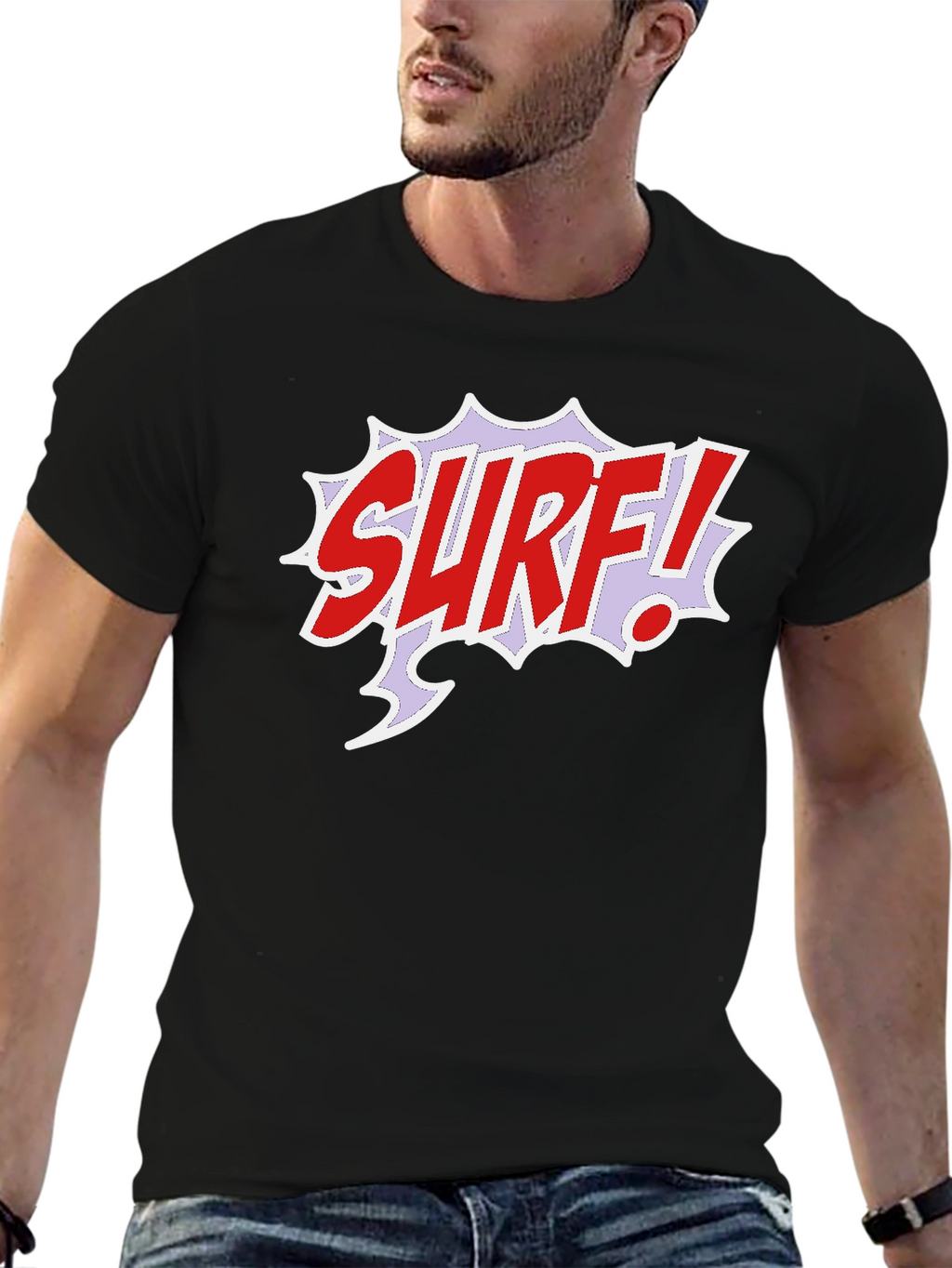 Surf Comic Style Black T-Shirt