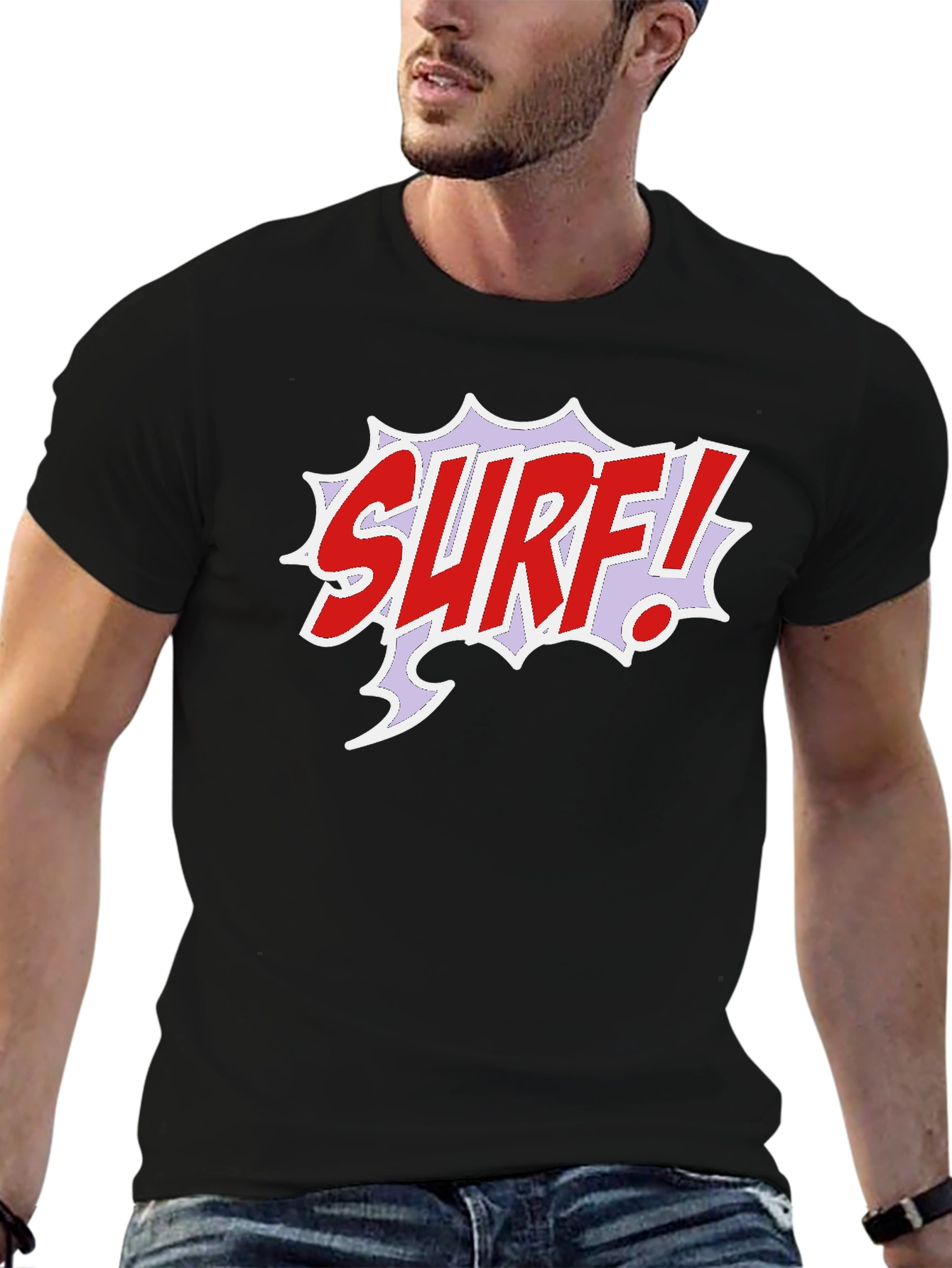 Surf Comic Style Black T-Shirt