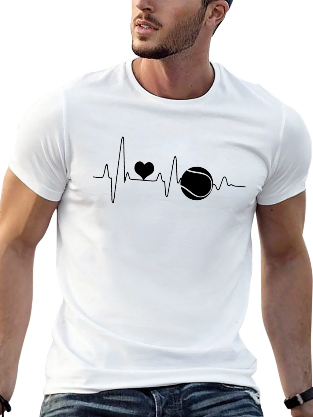 Heartbeat Tennis Lover Black T-Shirt