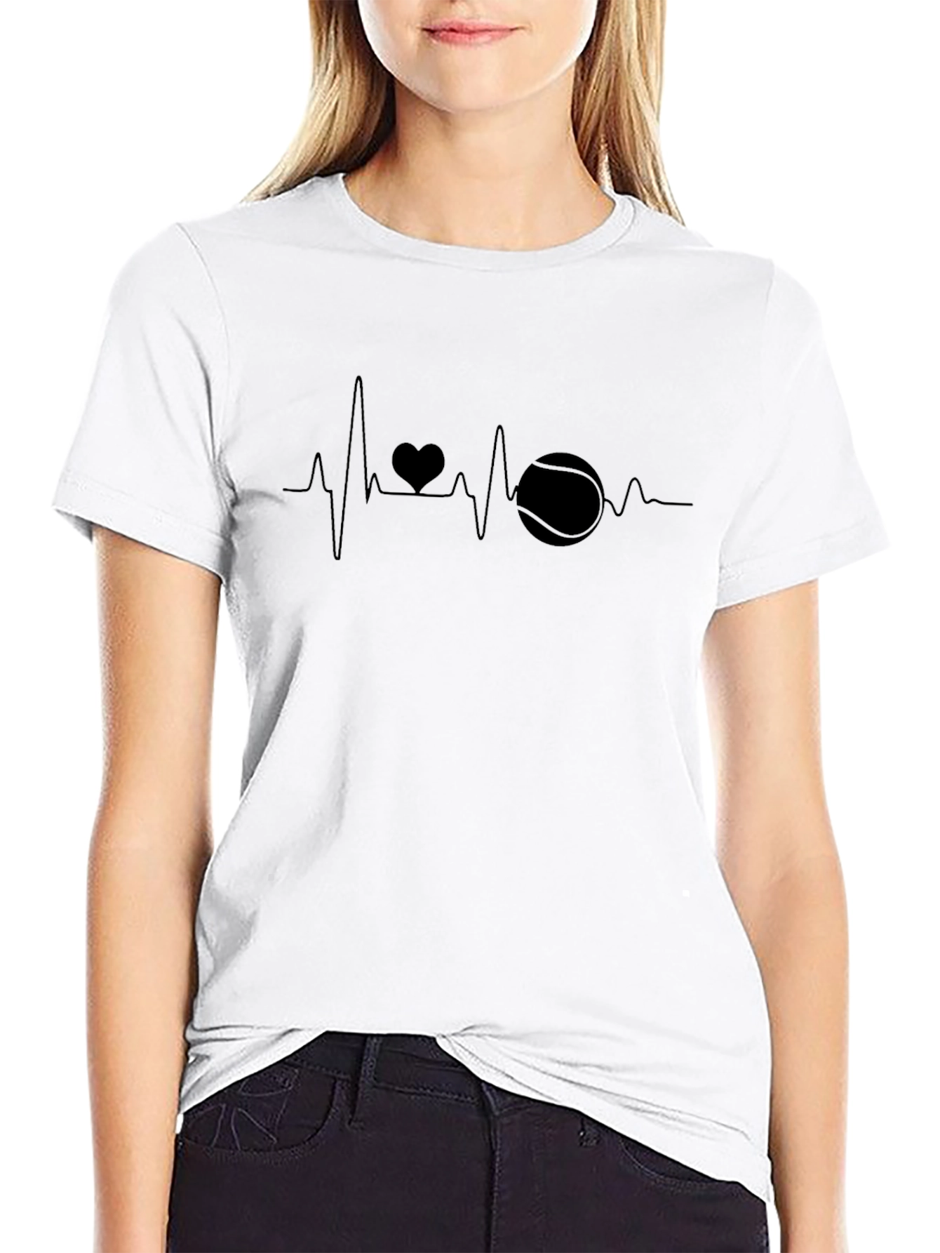 Heartbeat Tennis Lover Black T-Shirt