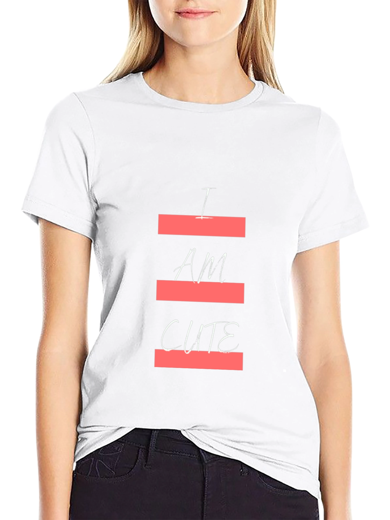 I Am Cute Graphic Print Black T-Shirt
