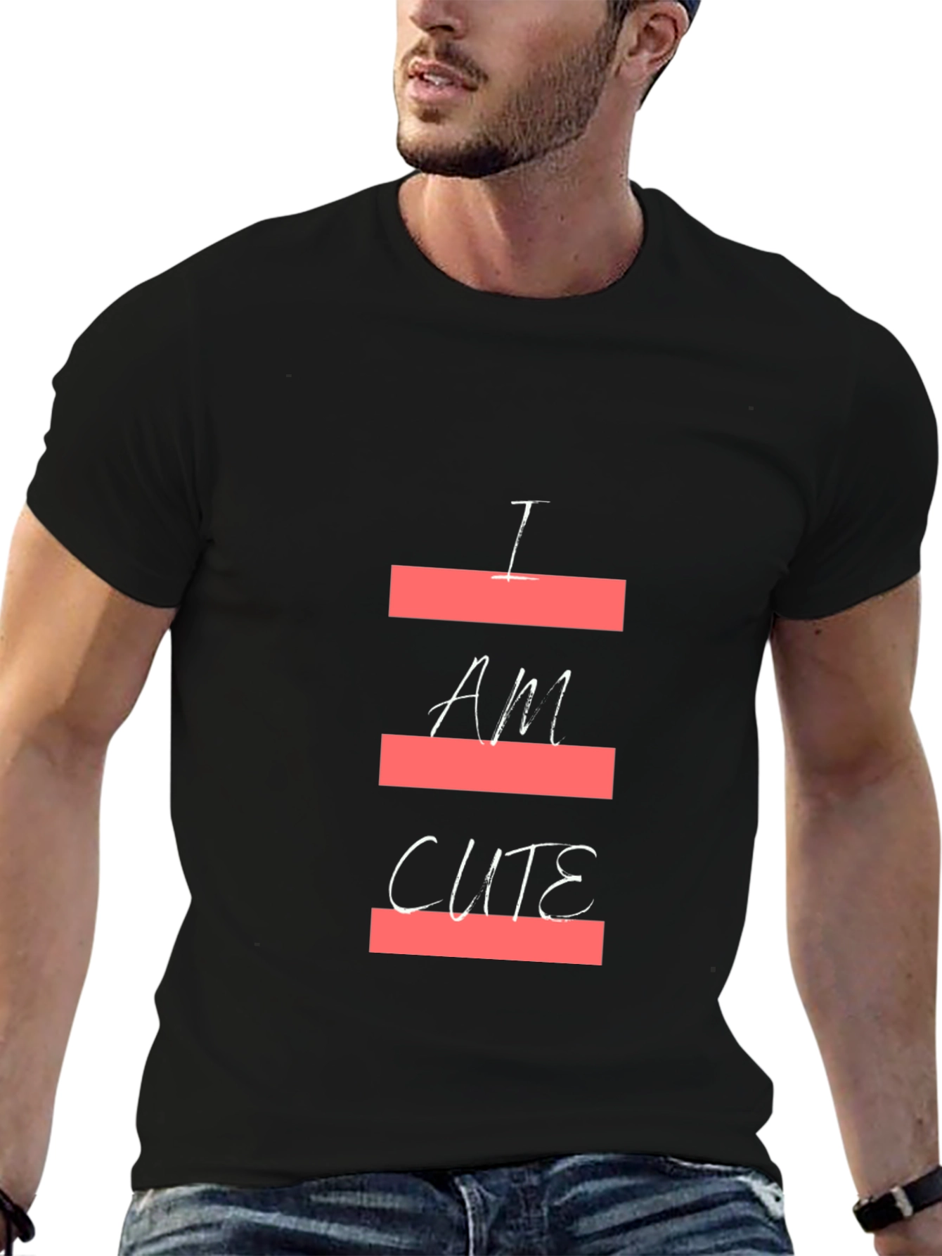 I Am Cute Graphic Print Black T-Shirt
