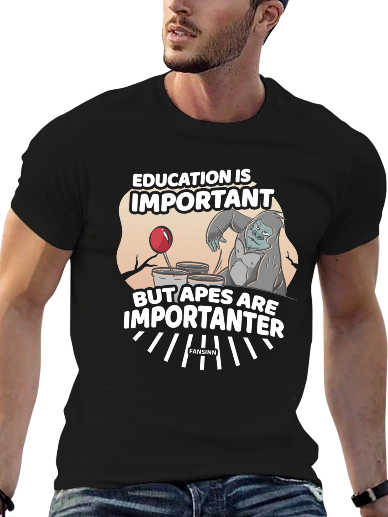 Education vs Apes Graphic T-Shirt
