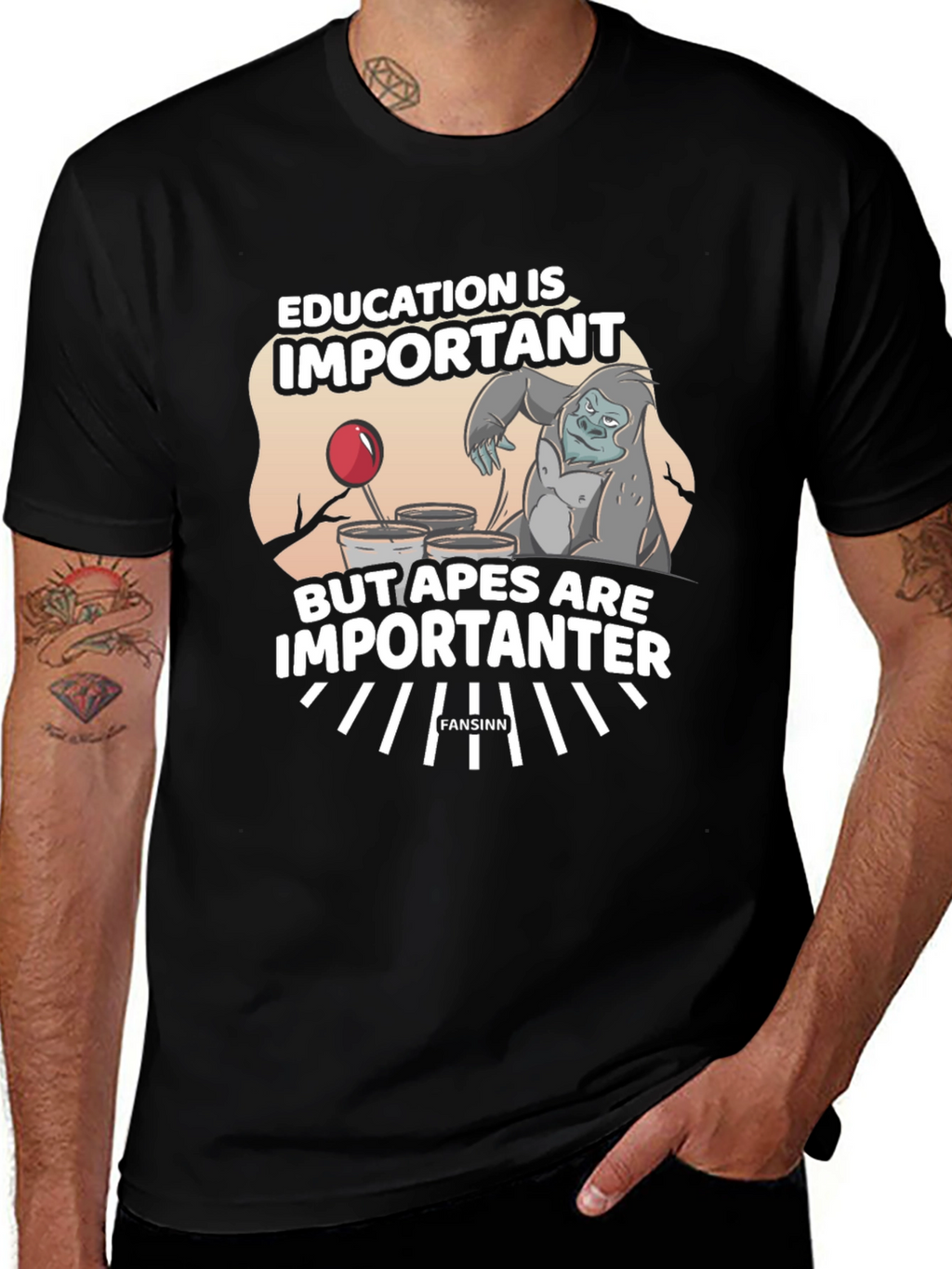 Education vs Apes Graphic T-Shirt