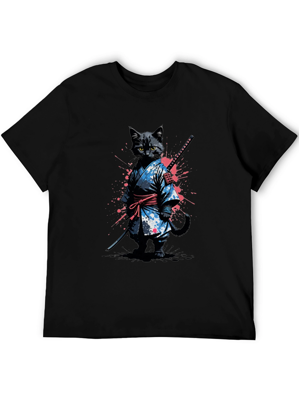 Samurai Cat T-Shirt - Black Graphic Tee