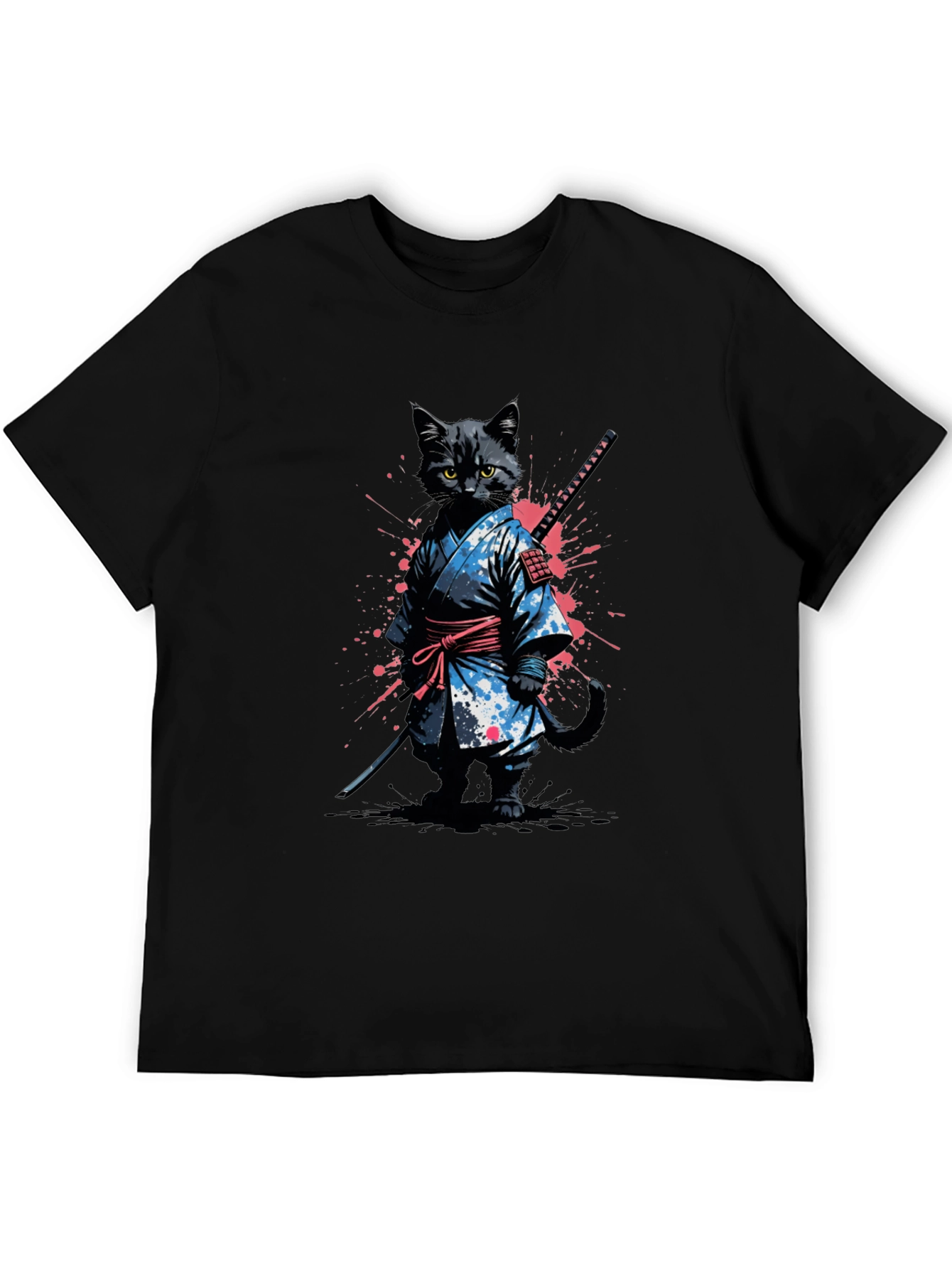 Samurai Cat T-Shirt - Black Graphic Tee