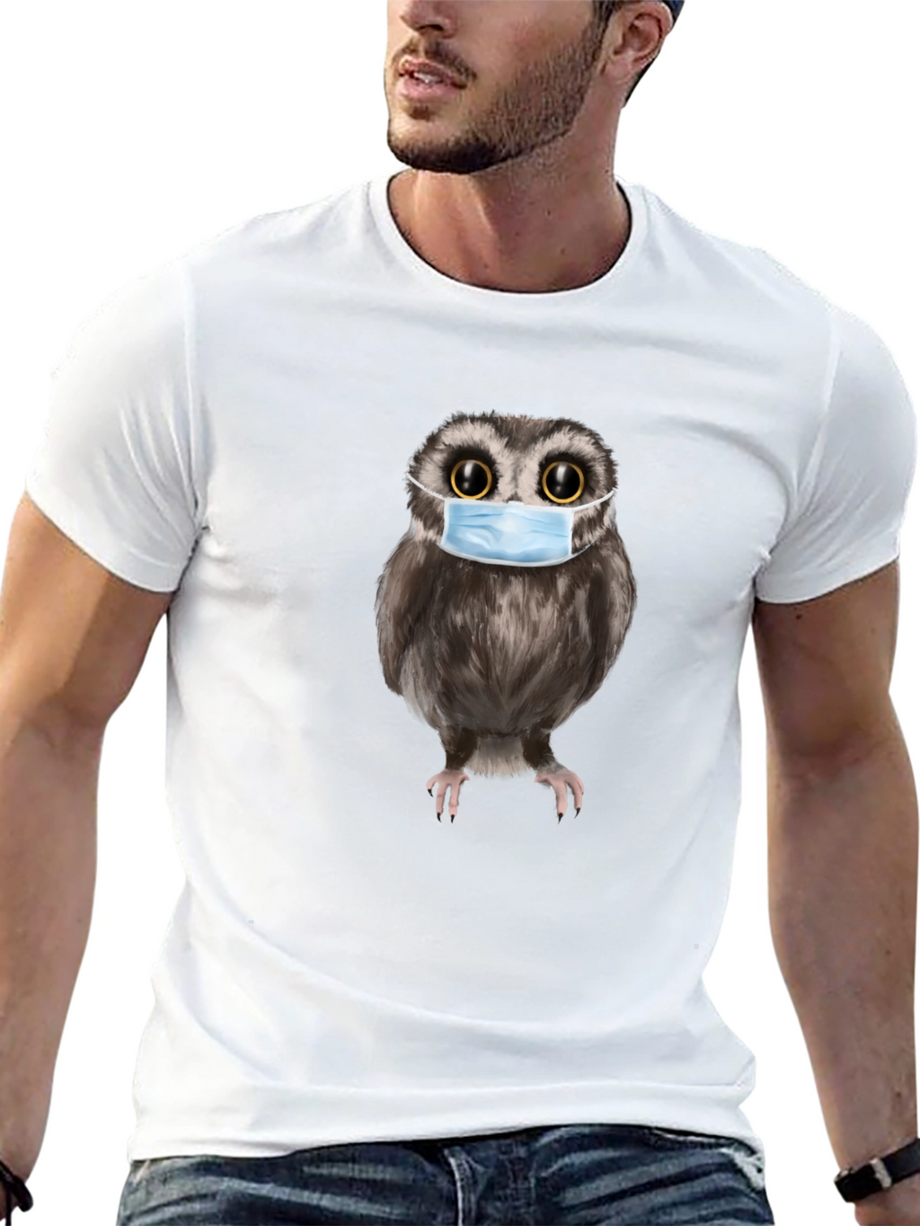 Owl With Mask Black T-Shirt