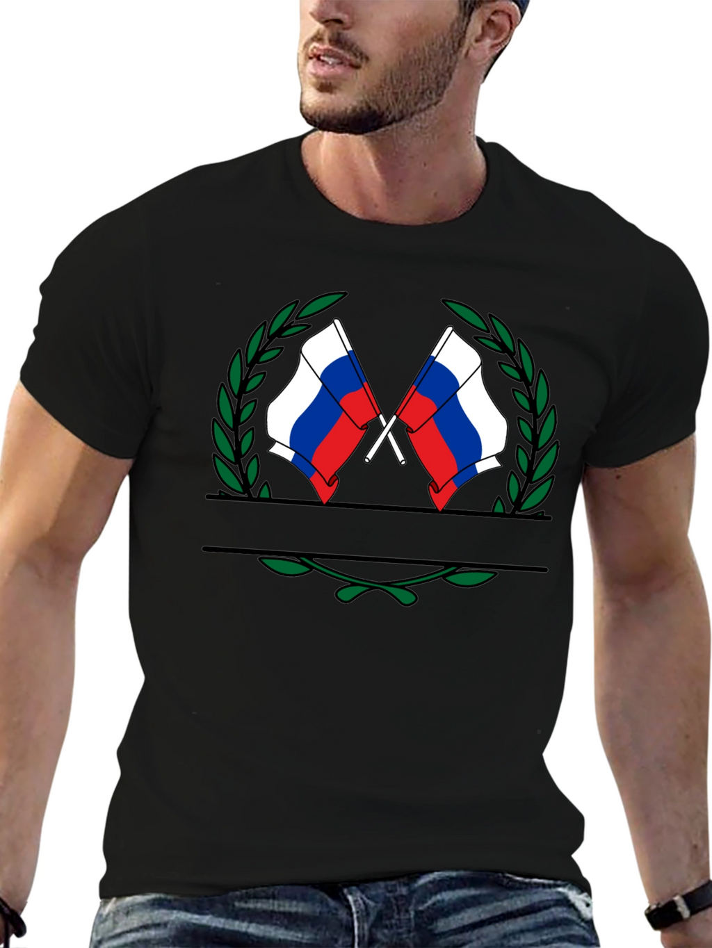 Russian Flag Emblem Black T-Shirt