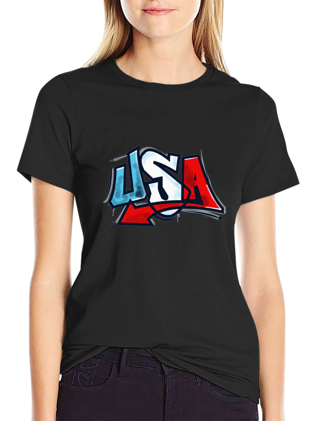 USA Graffiti Graphic Print Black T-Shirt