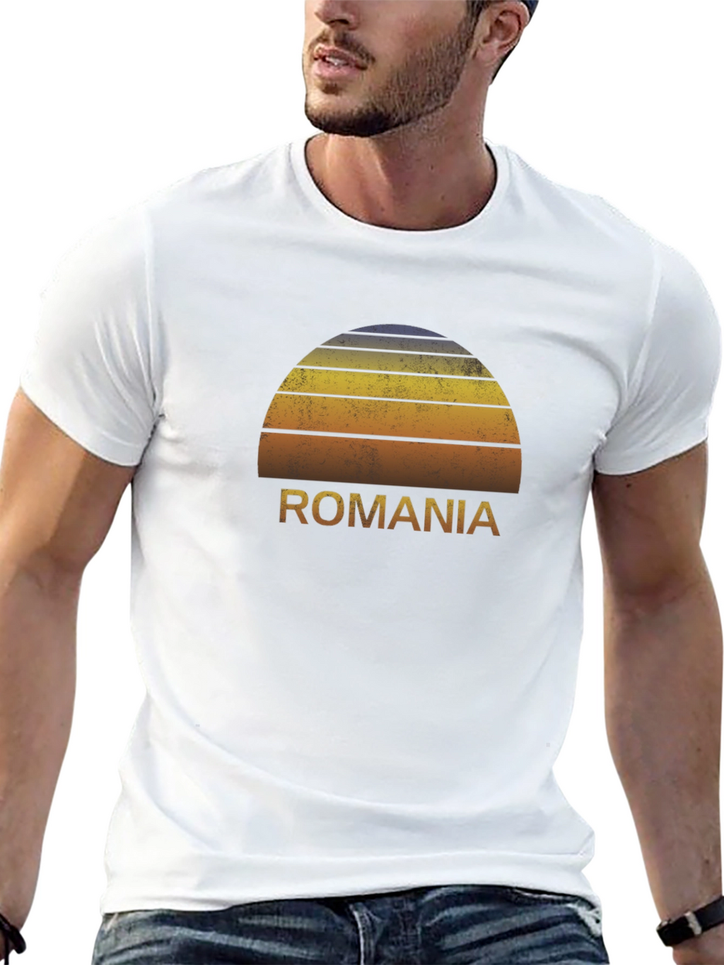 Romania Retro Sunset Graphic Tee - Black Cotton T-Shirt