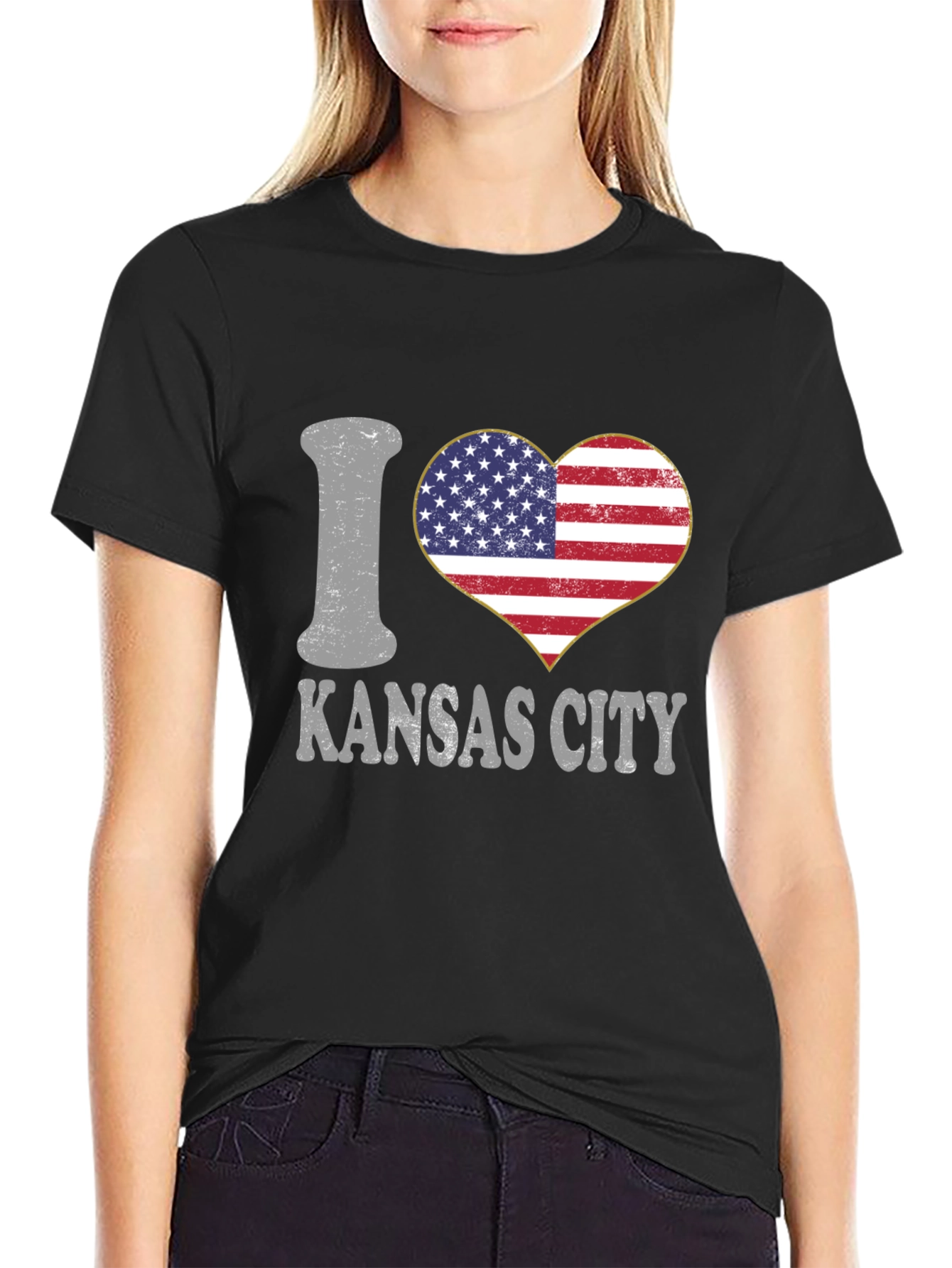 I Love Kansas City USA Flag Heart T-Shirt