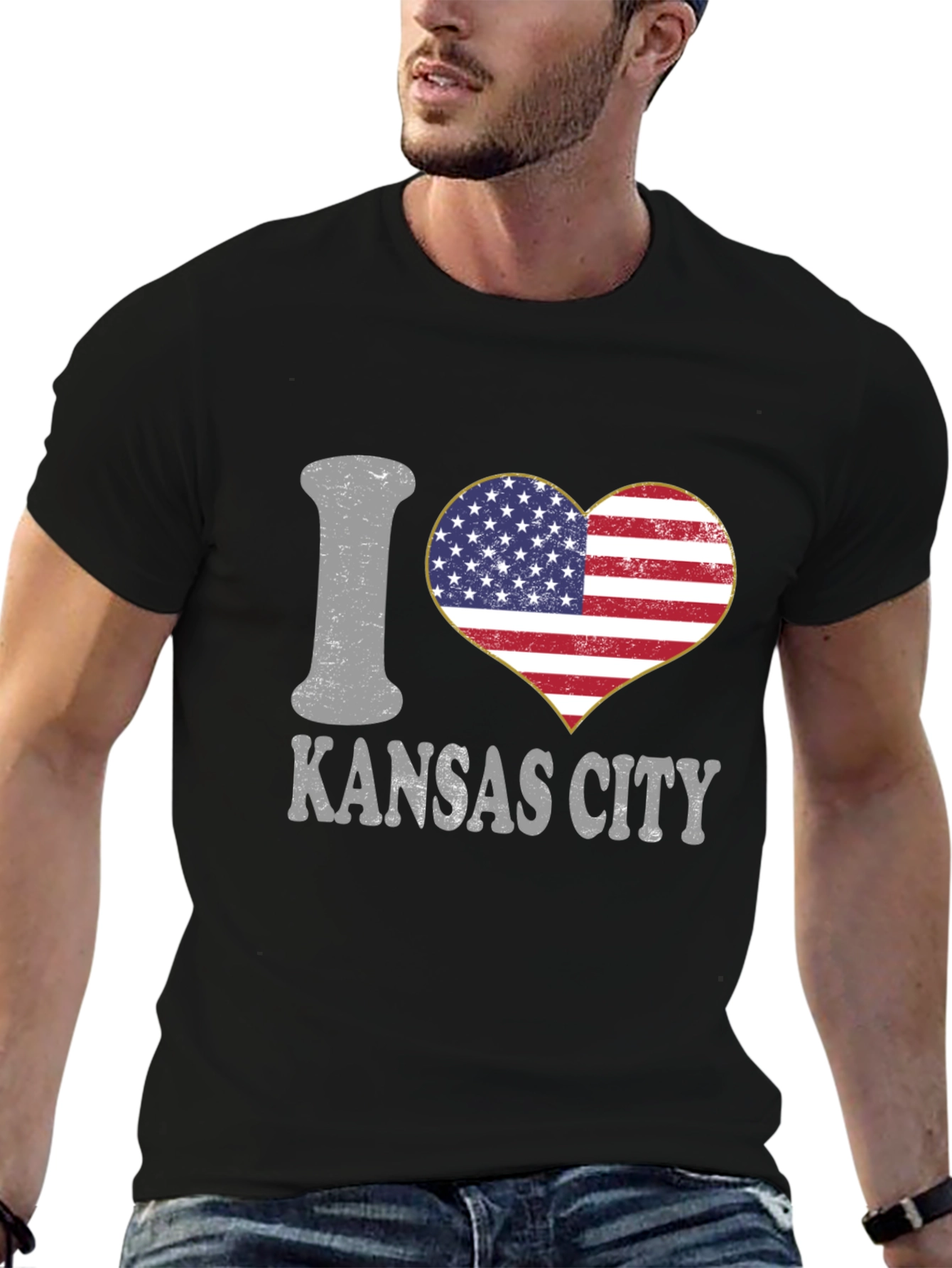 I Love Kansas City USA Flag Heart T-Shirt