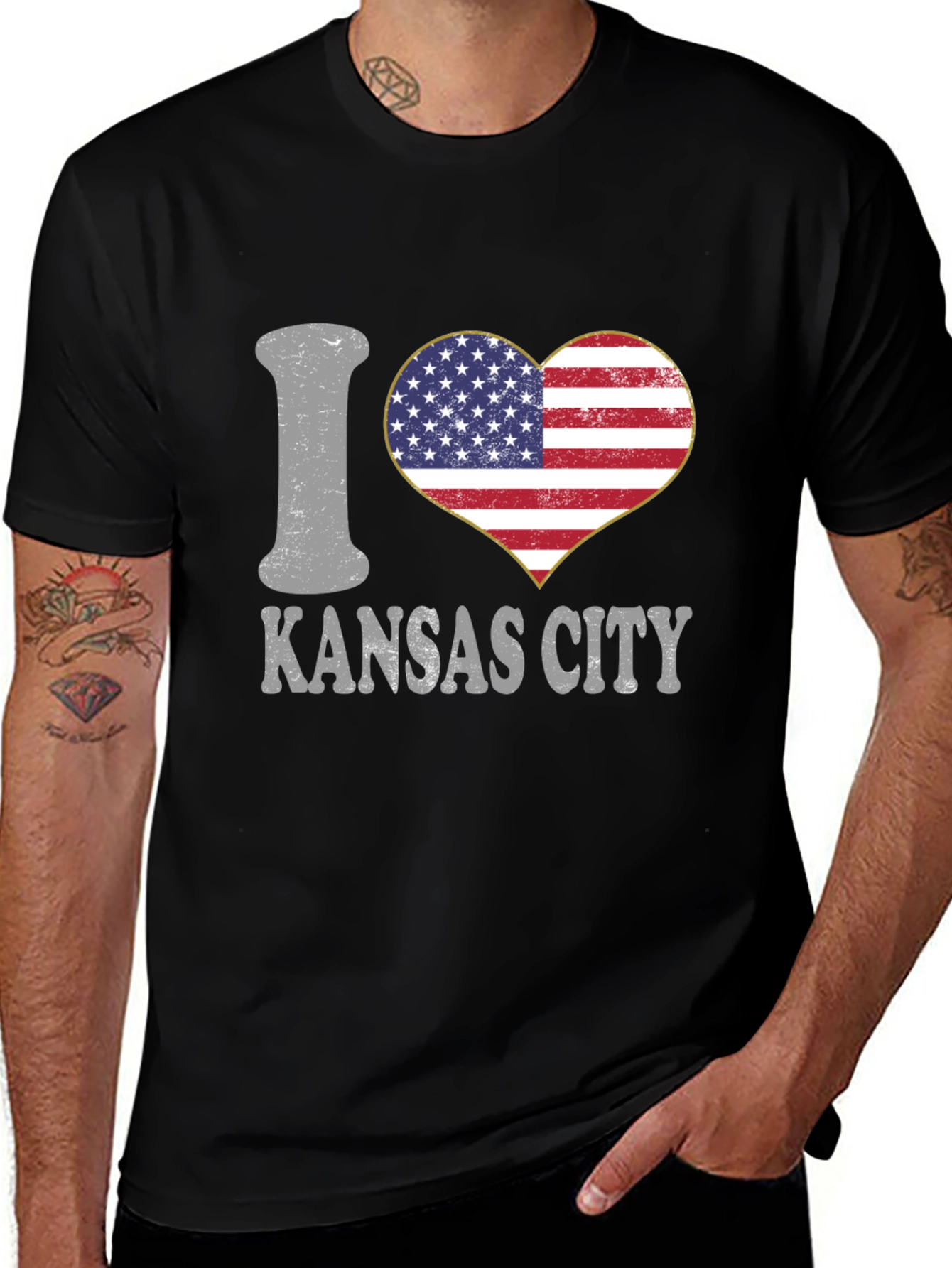 I Love Kansas City USA Flag Heart T-Shirt