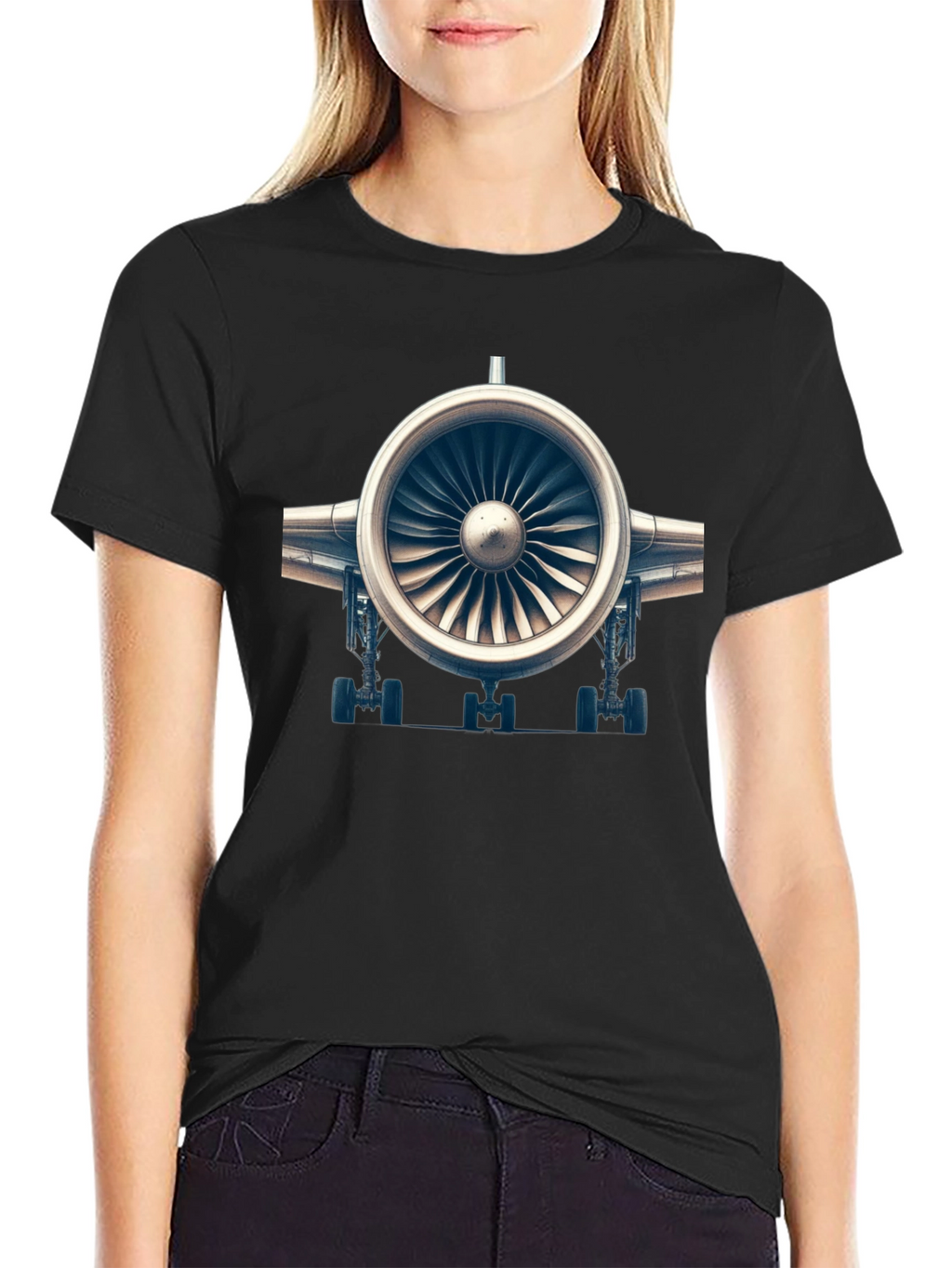 Jet Engine Graphic Tee - Black Cotton Comfort