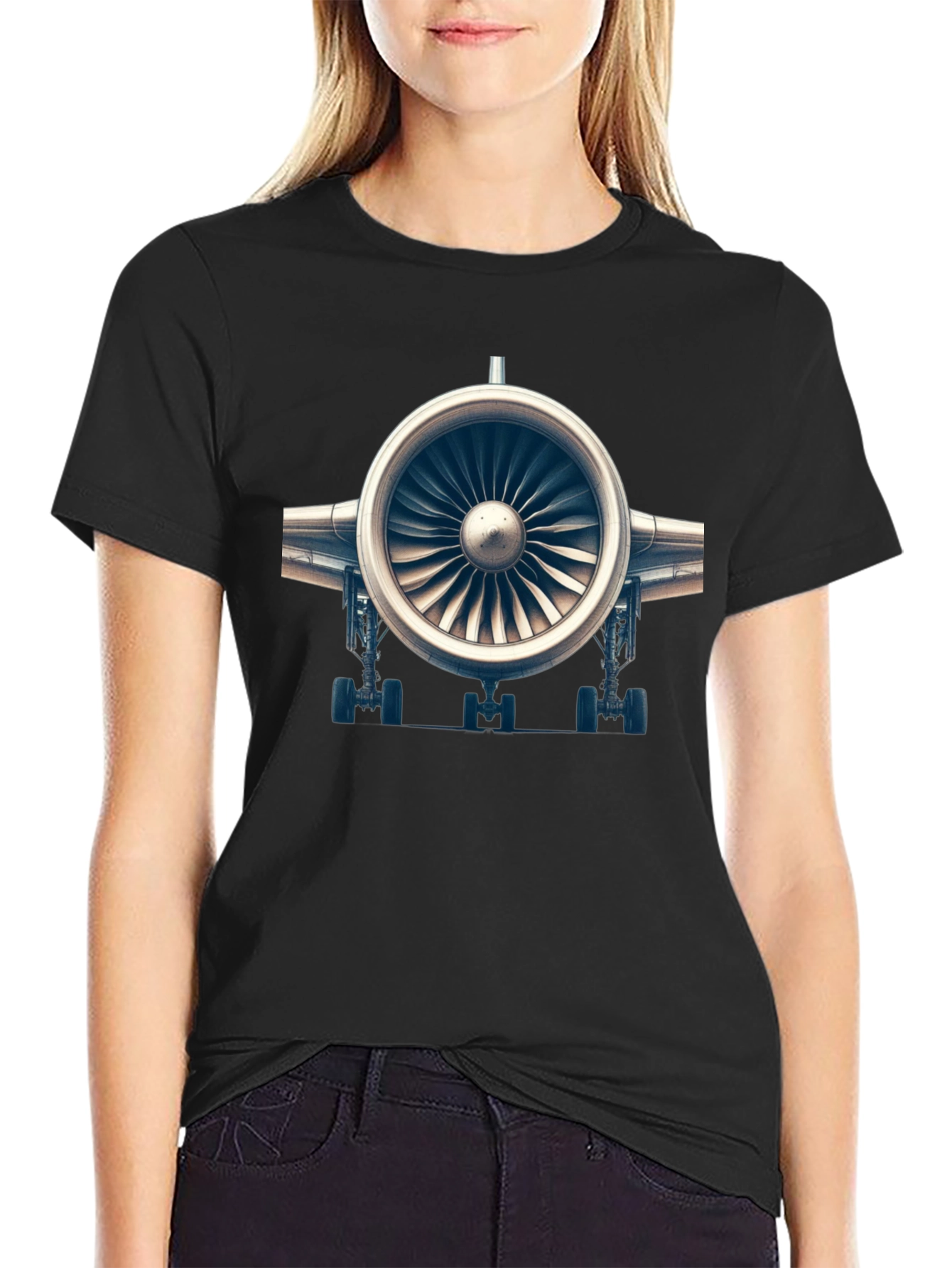 Jet Engine Graphic Tee - Black Cotton Comfort