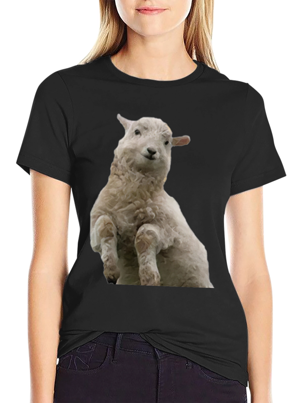 Black T-Shirt with Sheep Graphic