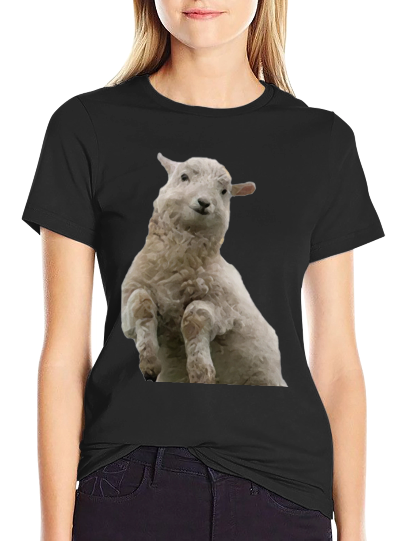 Black T-Shirt with Sheep Graphic