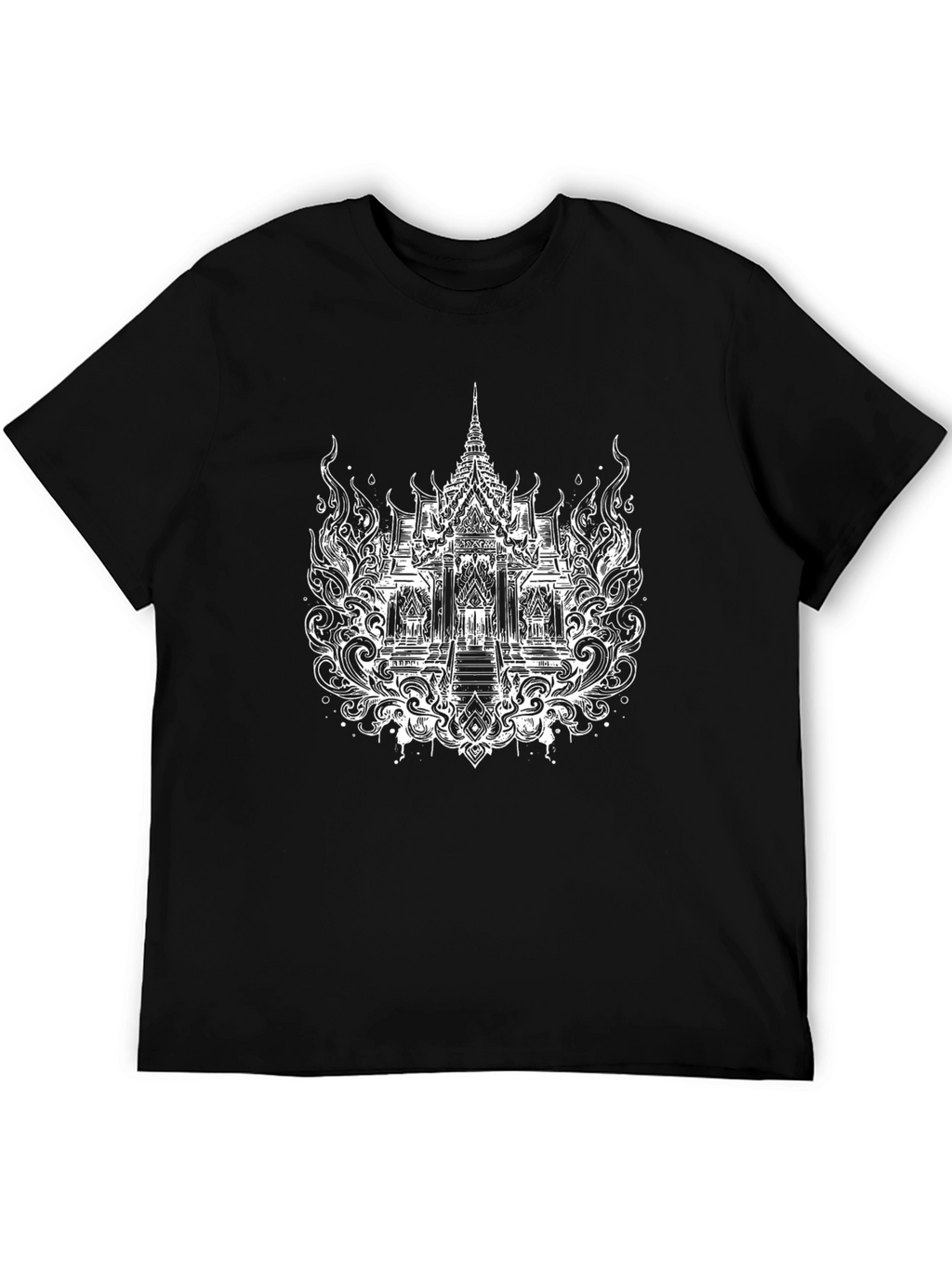 Thai Temple Graphic Tee - Black Cotton T-Shirt