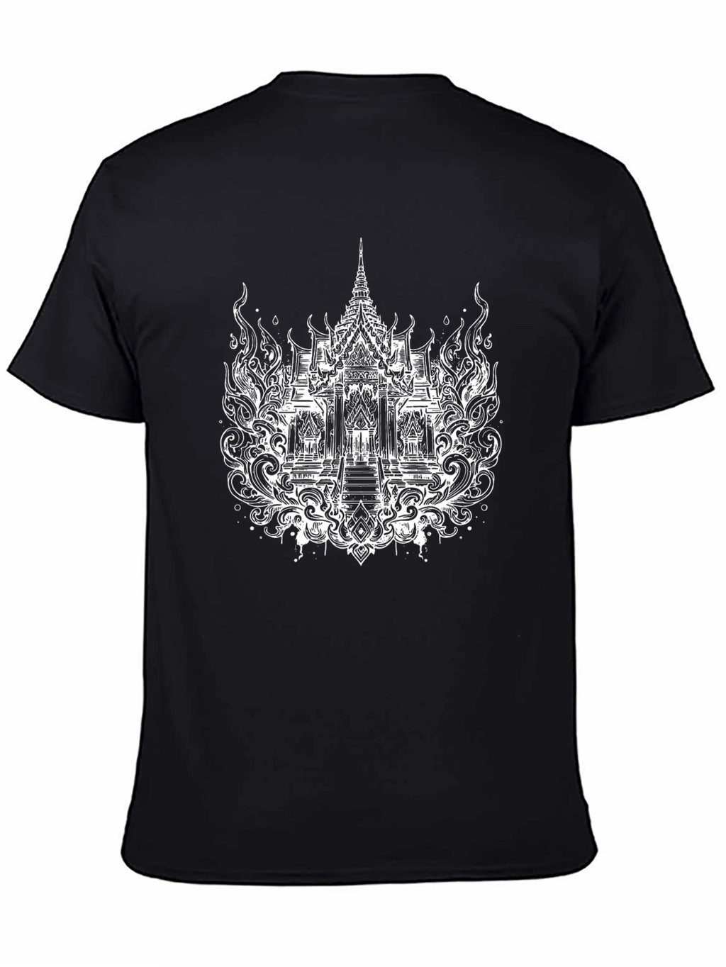 Thai Temple Graphic Tee - Black Cotton T-Shirt