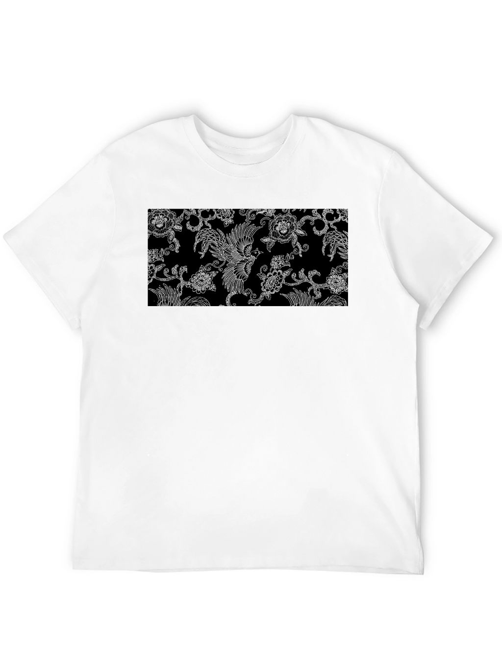 Black Tee with Floral Bird Design
