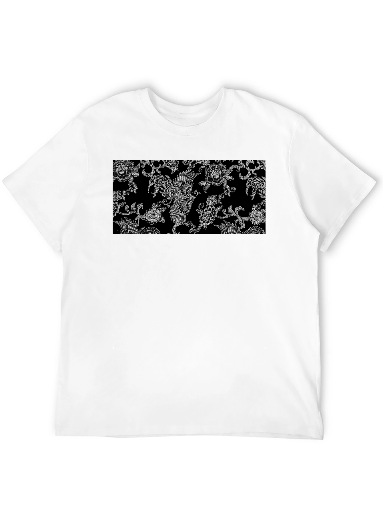 Black Tee with Floral Bird Design