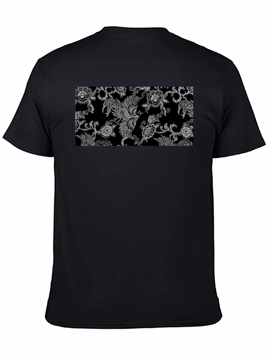 Black Tee with Floral Bird Design