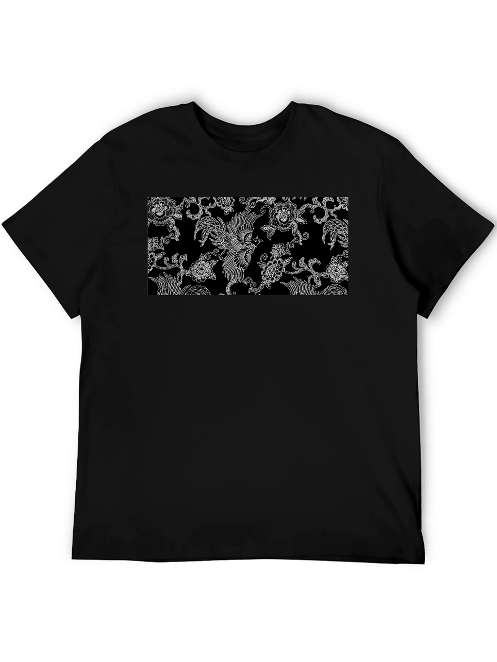 Black Tee with Floral Bird Design