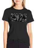 Black Tee with Floral Bird Design