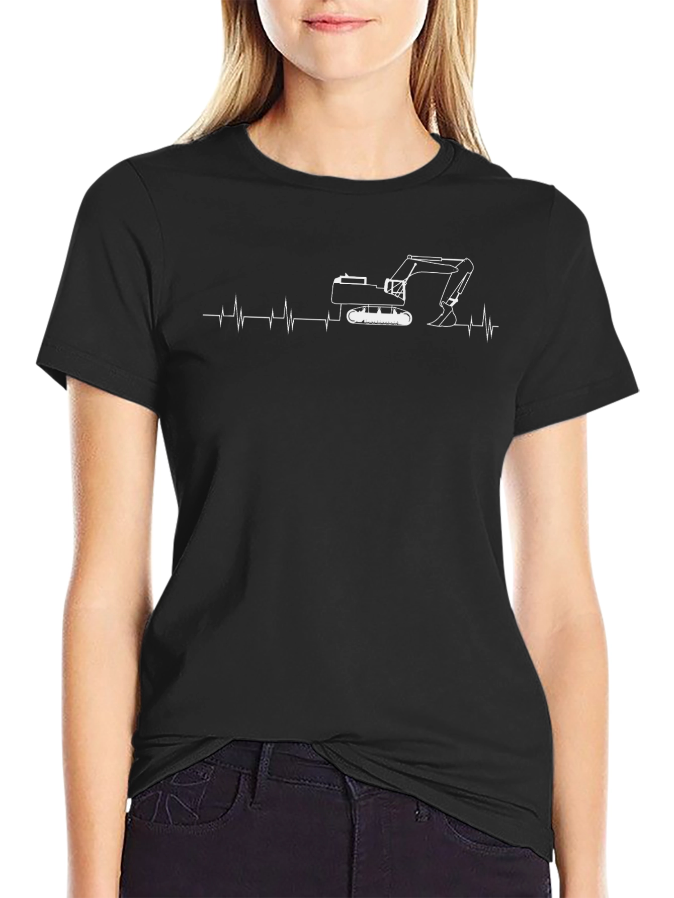 Excavator Heartbeat Black T-Shirt