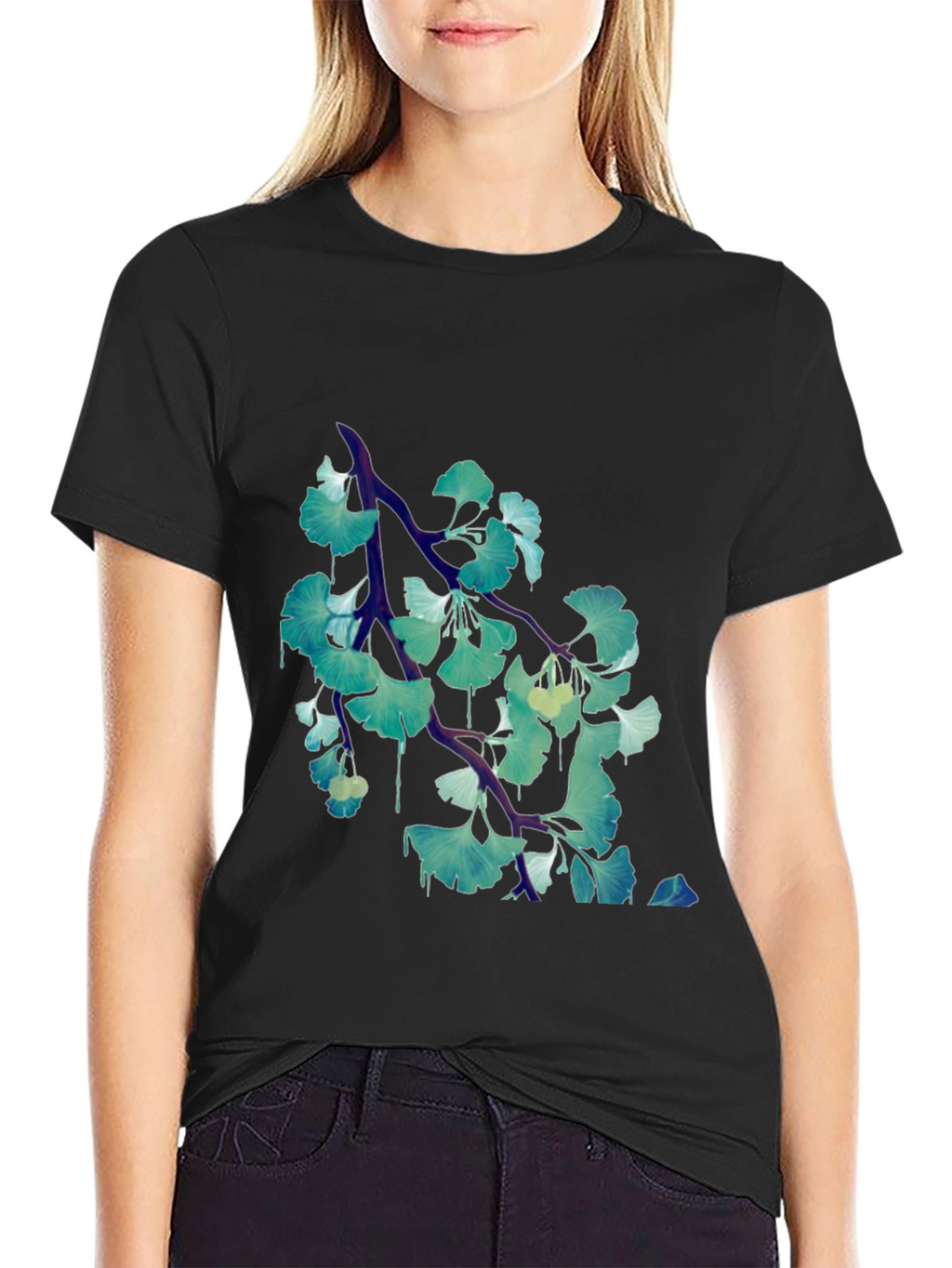 Ginkgo Leaf Branch Black T-Shirt