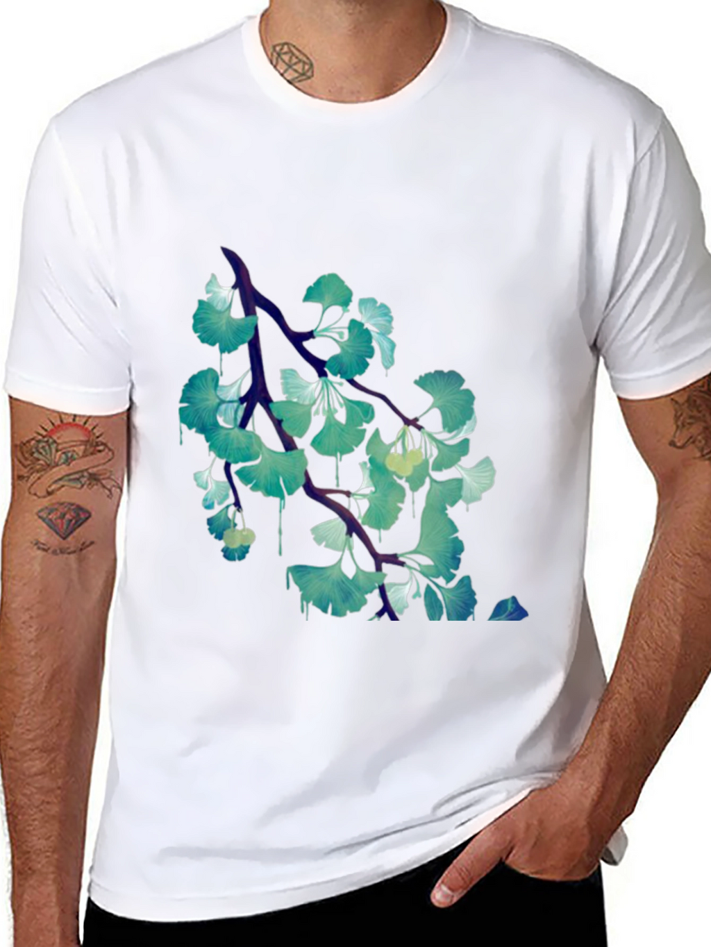 Ginkgo Leaf Branch Black T-Shirt