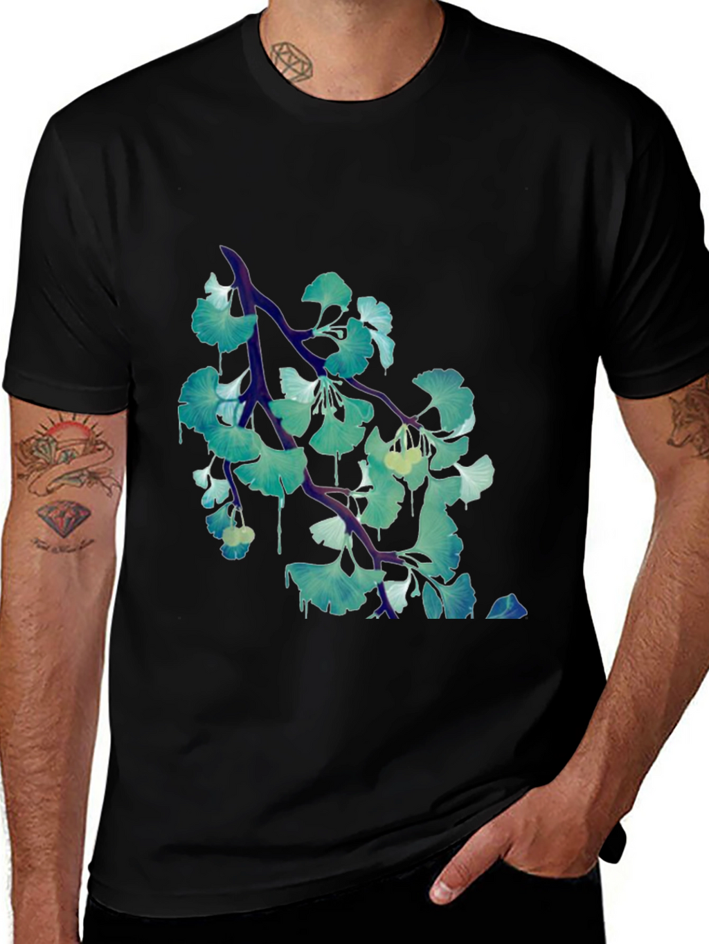 Ginkgo Leaf Branch Black T-Shirt