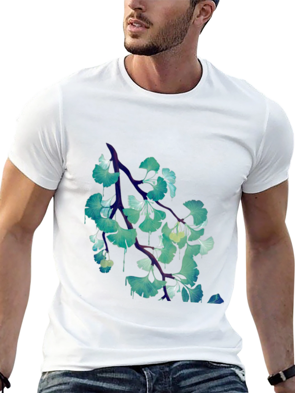 Ginkgo Leaf Branch Black T-Shirt