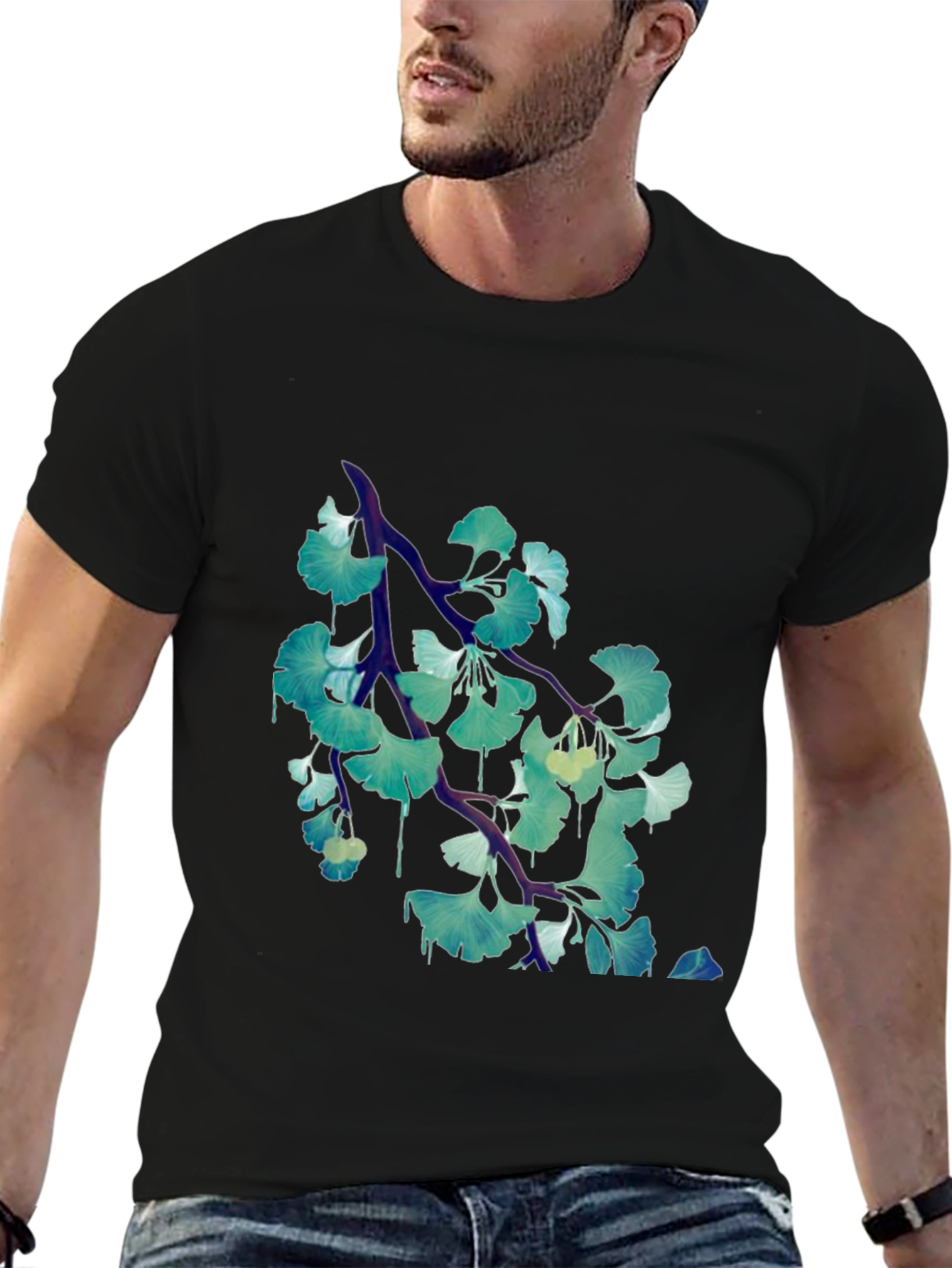 Ginkgo Leaf Branch Black T-Shirt