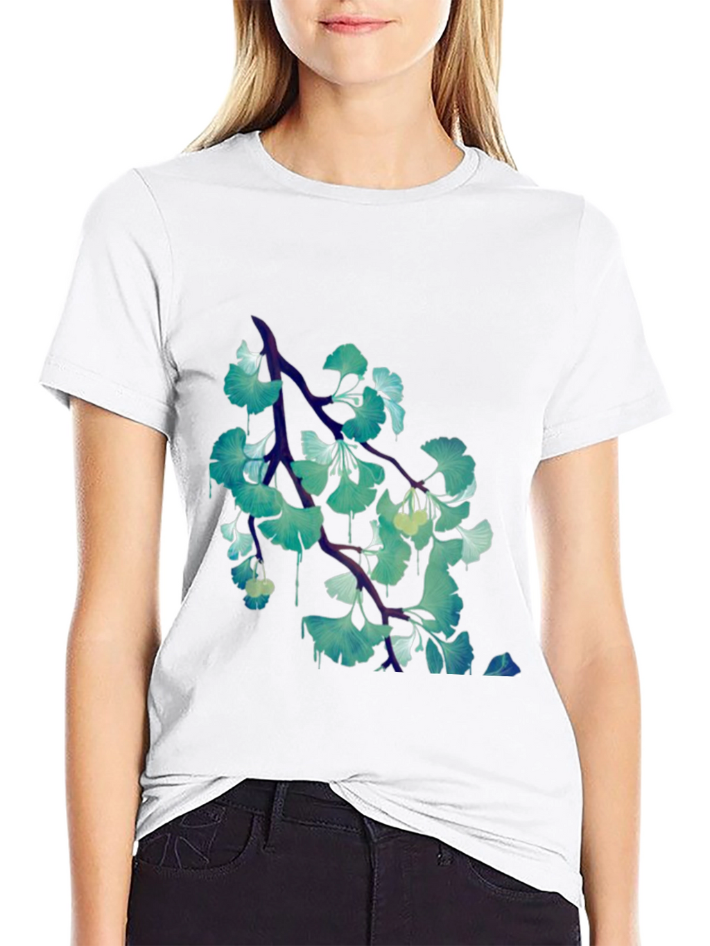 Ginkgo Leaf Branch Black T-Shirt